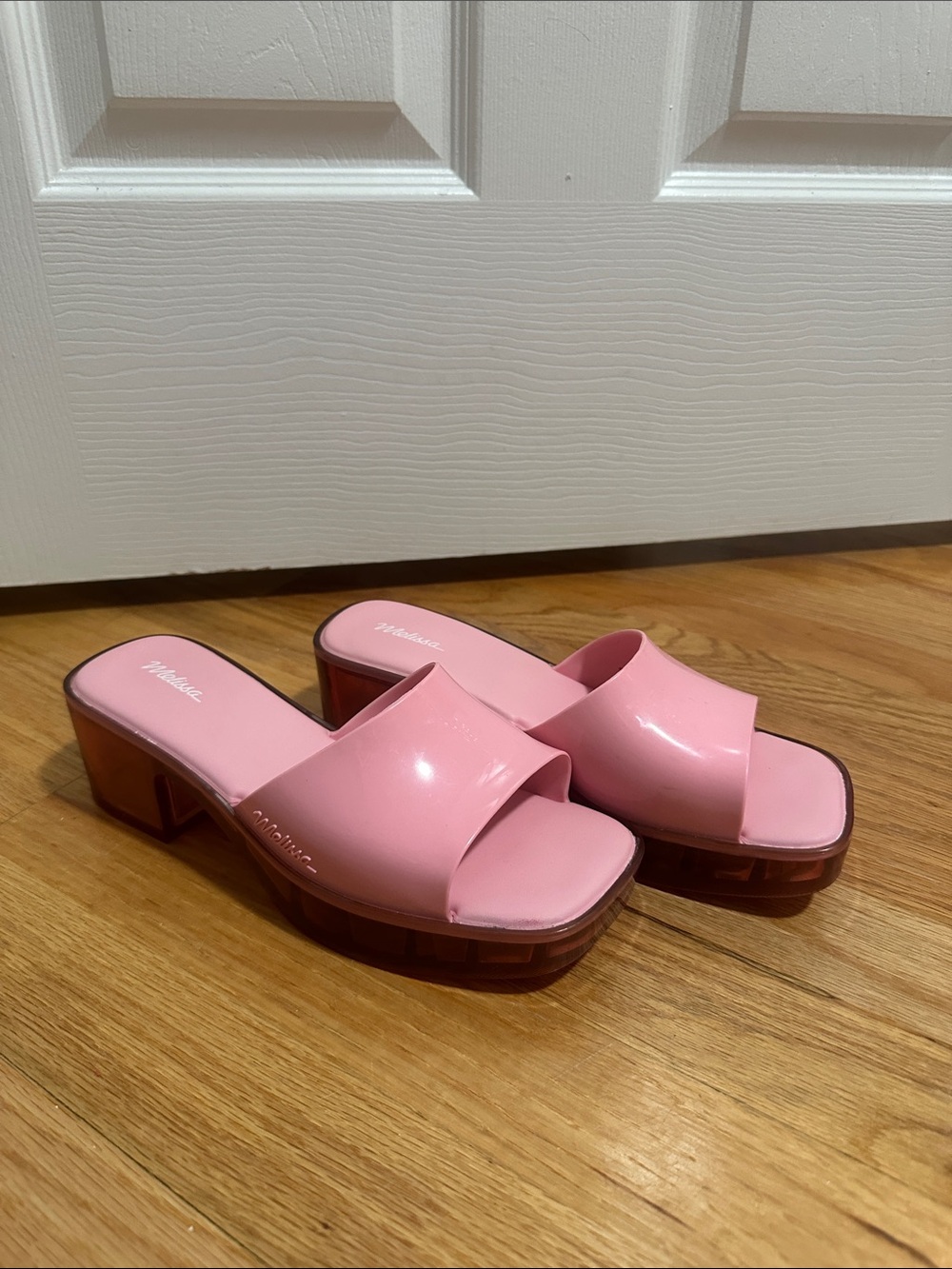 Melissa Pink Patent Platform Slide Mules